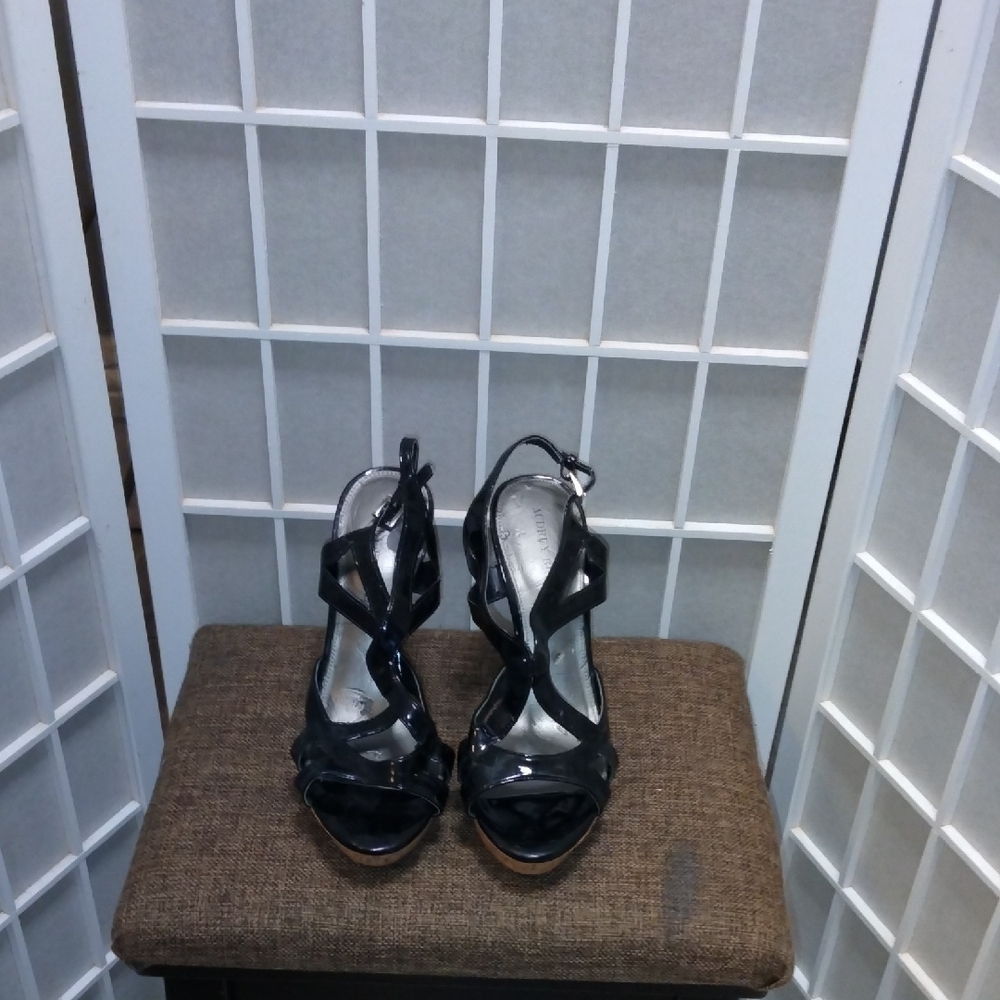 Elegant Black Strappy Faux Patent Leather Women's Heels